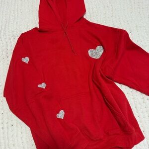 Red Hoodie with Silver Heart Accents